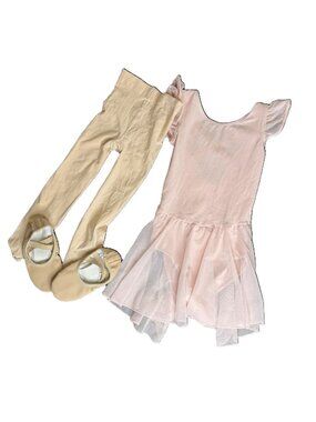 Toddler Girl Pink Ballet Set Inc, Leotard, Tights (Small) & Ballet Slippers (10)